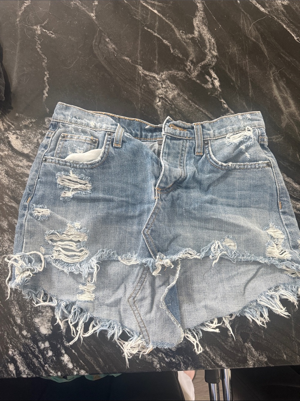 Carmar Distressed Light Blue Denim Mini Skirt